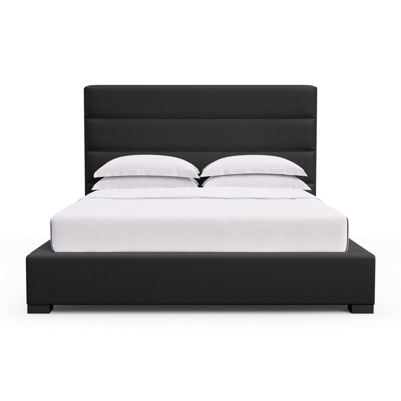 Boyd Upholstered Bed, Box Weave Linen Pumice, Full, Ebony