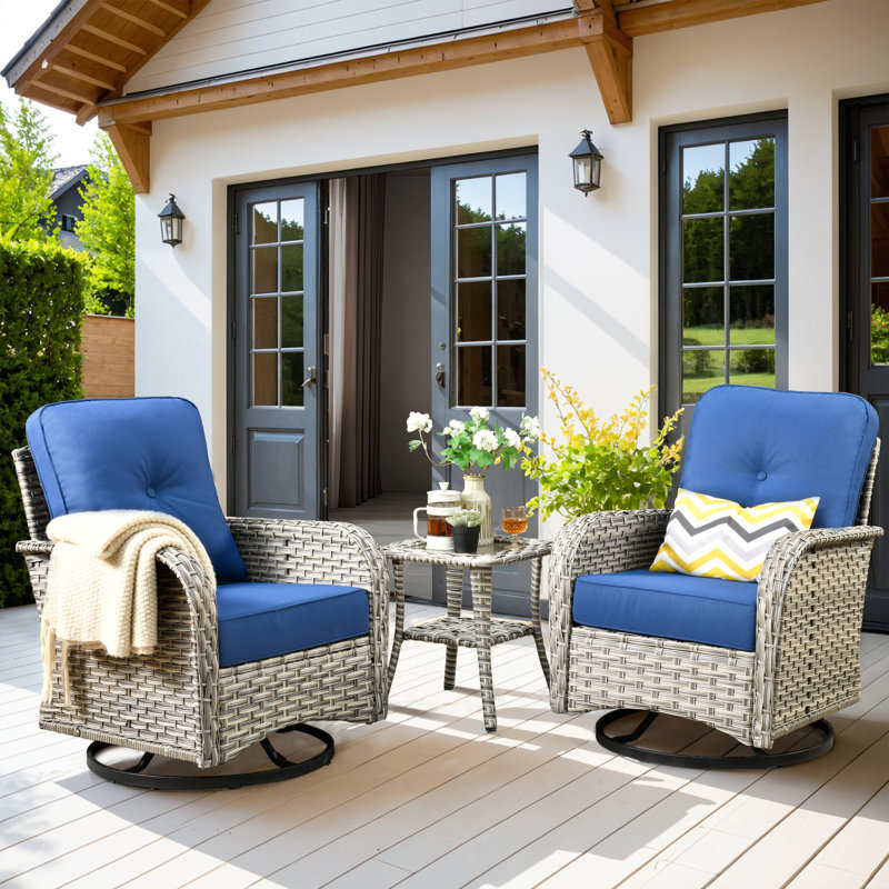 Three-Piece Outdoor Swivel Chair Set, Navy