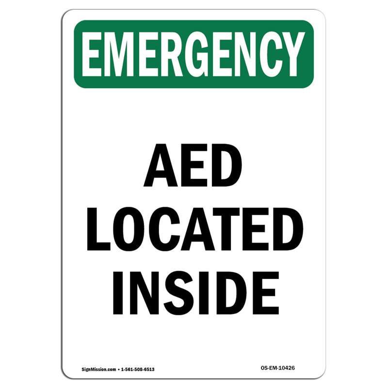 Plaque AED située à l'intérieur en aluminium 12 x 18, H 24 po x l 18 po x P 0,1 po