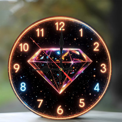 Neon Style Clock With Starry Diamond