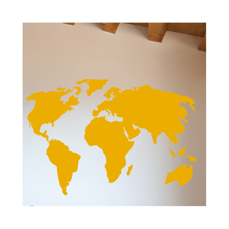 Décalcomanie murale carte du monde, H 22 po x l 32 po x P 0,01 po, Jaune signalisation