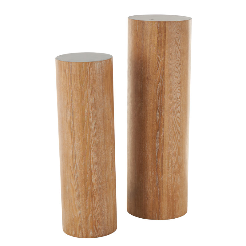 Cole And Grey Wood Handmade Pedestal Side End Accent Table, Brown