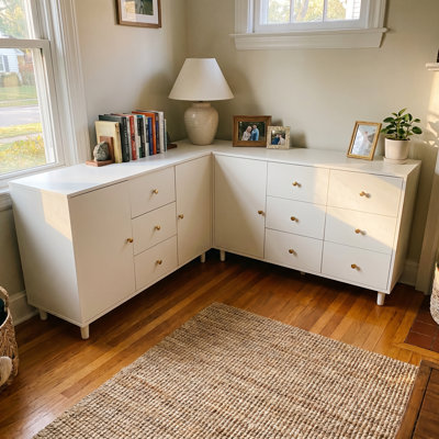 63" W Corner Sideboard Buffet Cabinet L-Shaped Storage Cabinet
