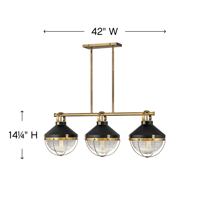 Crew 3 - Light Kitchen Island Linear Pendant, Heritage Brass, Black