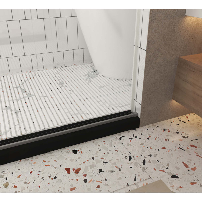 Frameless Shower Door, 1/4 "(6 Mm) Clear Tempered Glass, Explosion Proof Film, Stainless Steel Handle, Brushed Nickel