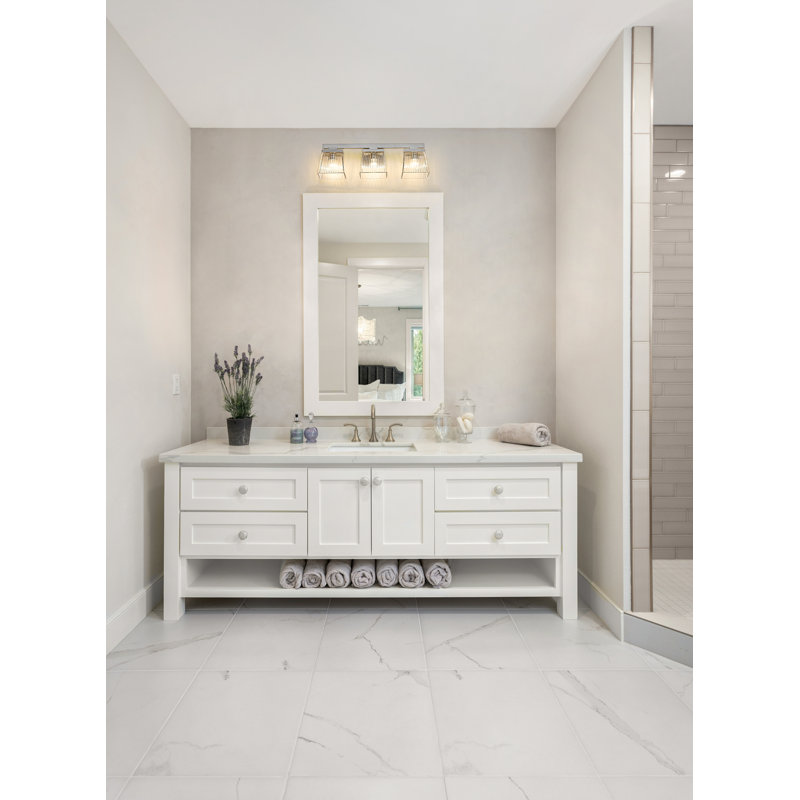 Meuble-lavabo 3 lumières Lutrische, Nickel brossé