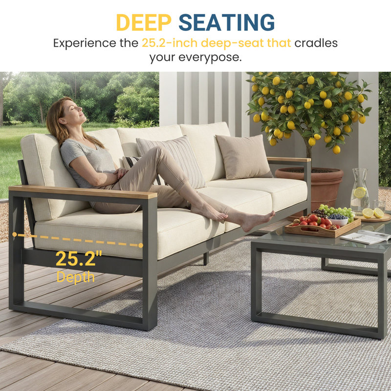 Canapé et table d'extérieur en aluminium 75 "avec coussin 75", Beige