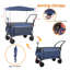 Chariot pliable multifonctionnel avec chariot pivotant et poussoir avec poignée rotative et auvent, roues et freins tout-terrain de 7 po x 4 po, capacité de charge de 480 lb, grande capacité de transport de 300 L, épicerie, utilisation à l'extérieur, bleu-128815620
