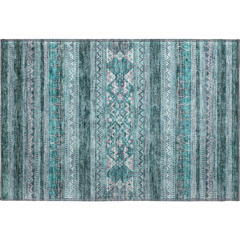 Premium Machine Washable Prisco Teal Rug, Rectangle 1'8" x 2'6"