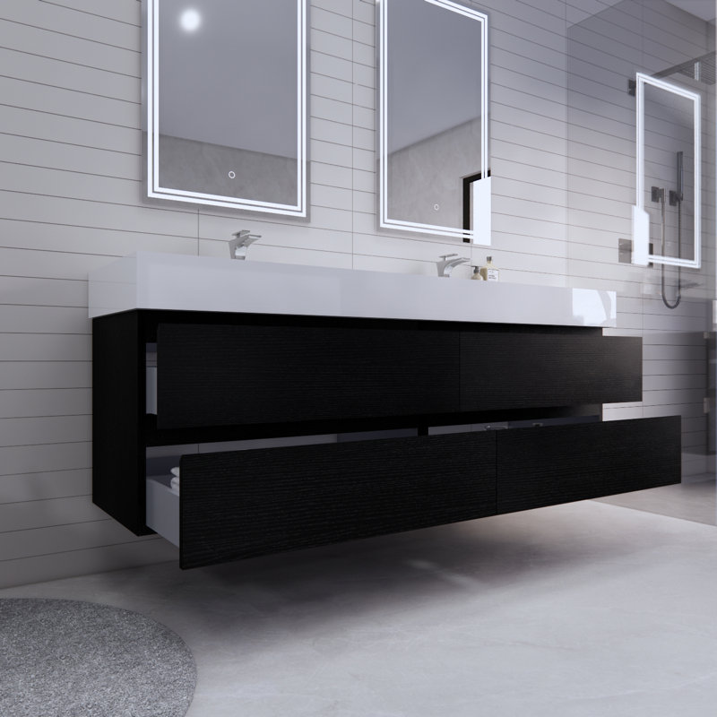 Babajide 72'' Double Bathroom Vanity with Acrylic Top, Rich Black Oak