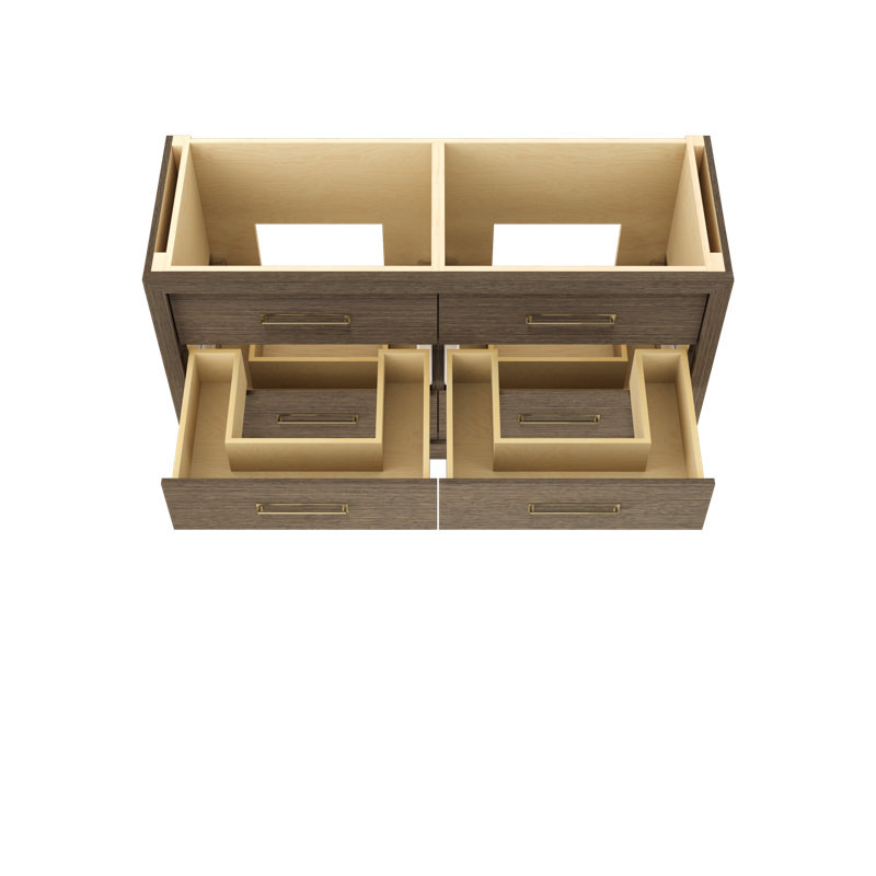 Avalon Double Drawer Bath Vanity, Smoked Modern, Satin Gold, 60"