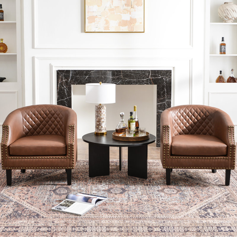 Boney 29" W Faux Leather Upholstered Armchairs, Brown