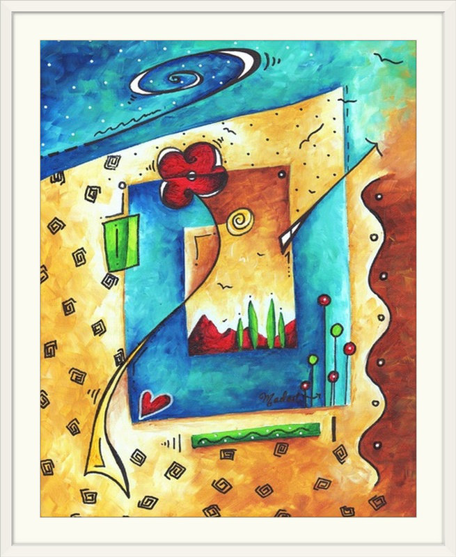 «Joyful World» par Ethan, reproduction d'art, H 28 po x l 24 po x P 1 po, Cadre blanc