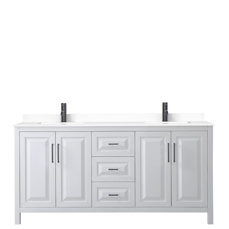Ensemble de meuble-lavabo double 72 po Daria, Blanc, Marbre de culture de Carrare, Noir mat