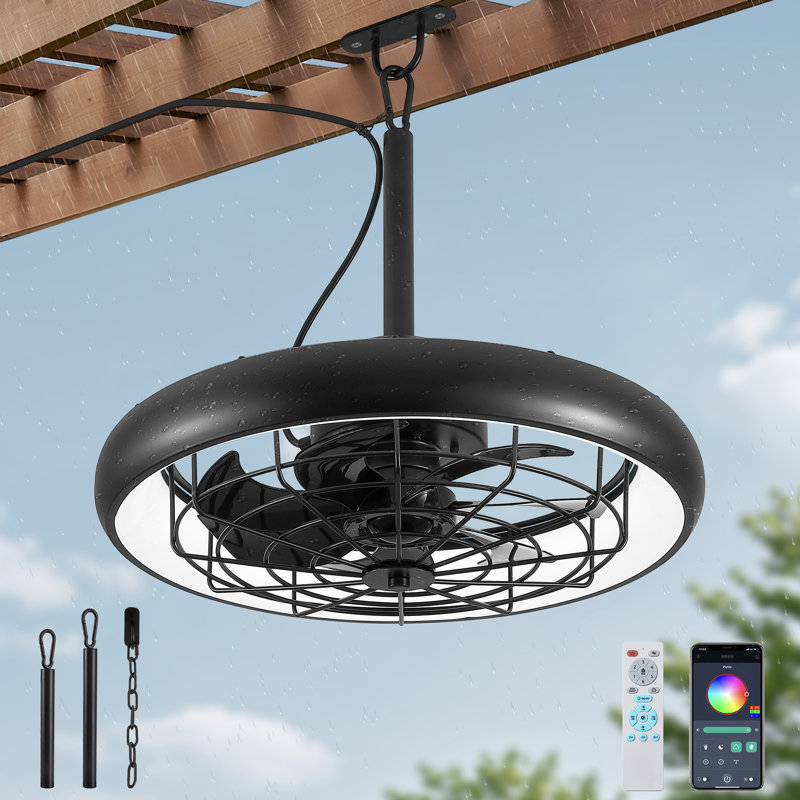 Ventilateur de plafond mural noir avec télécommande et lumière, ventilateur à cage 6 vitesses, 14.3" H x 20" W x 20" D