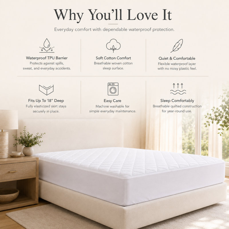  Housse de protection matelassée imperméable avec housse 100% coton et passepoil profond, Double TG
