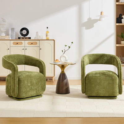 Ensemble de 2 fauteuils d'appoint pivotants à 360 ° en tissu chenille, fauteuil de loisir rembourré avec dossier ouvert incurvé