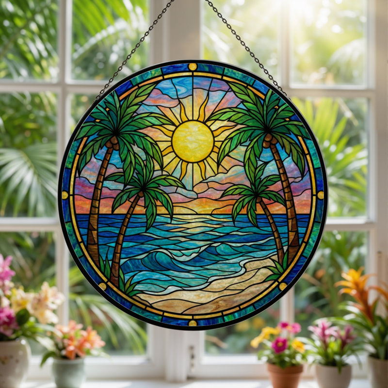 Panneau de vitrail 12 "H Sunset, H 12 po x l 12 po