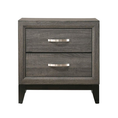 Bedroom Nightstand In Gray With 2 Drawers & Robust Construction 2 Wooden Weathered Charisma For