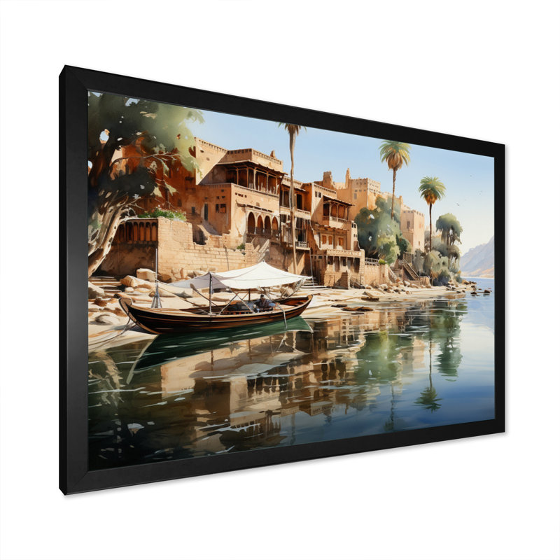 Égypte, la réflexion des Niles - reproduction sur toile, Cadre photo noir, H 30 po x l 40 po x P 1,5 po