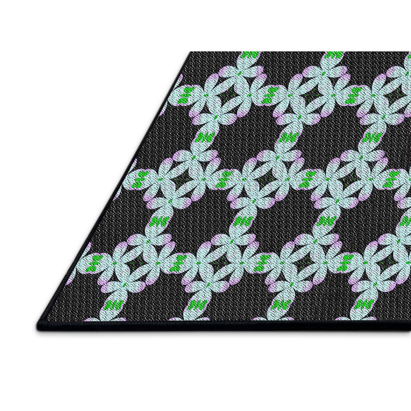 Tapis noir/vert à motifs, Rectangle 5 pi x 7 pi