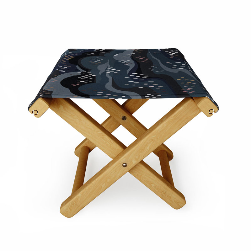 Tabouret d'appoint en bois massif Avenie, Bleu marine / Noir