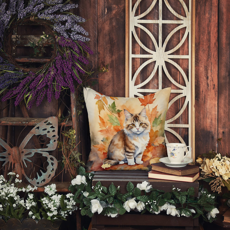 Ragamuffin Cat in Fall Leaves Throw Pillow, Square 14"