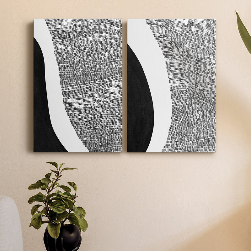 Toile tendue avec châssis noir et blanc à motif abstrait I prêt à accrocher, H 18 po x l 24 po x P 1 po