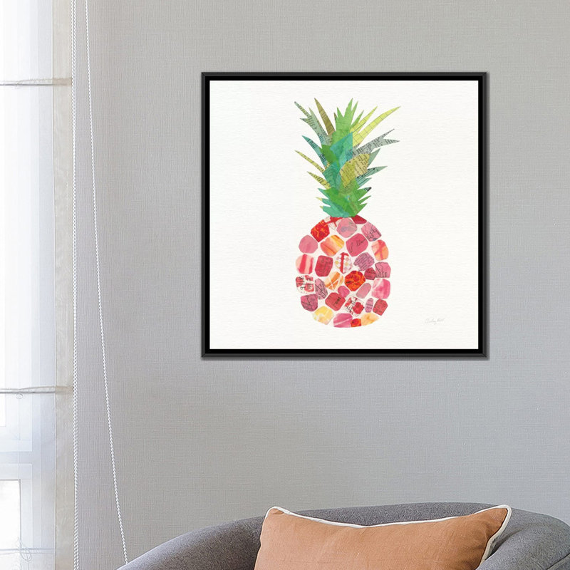 « tropical fun ananas i », impression sur toile, H 18 po x l 18 po x P 1,5 po, Toile avec cadre noir, Pas de tapis