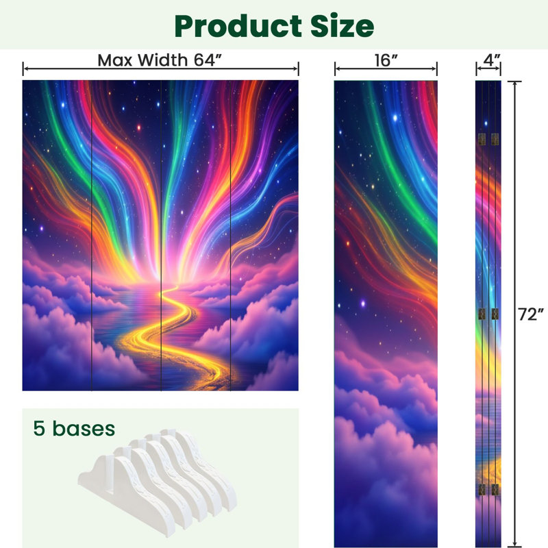Paravent 4 panneaux à cloison pliable Royal Vibrant Rainbow Light, 4, H 71 po x l 64 po x P 1 po