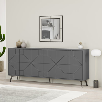 183cm Wide Modern Geometric Sideboard Storage with Push-to-open Doors