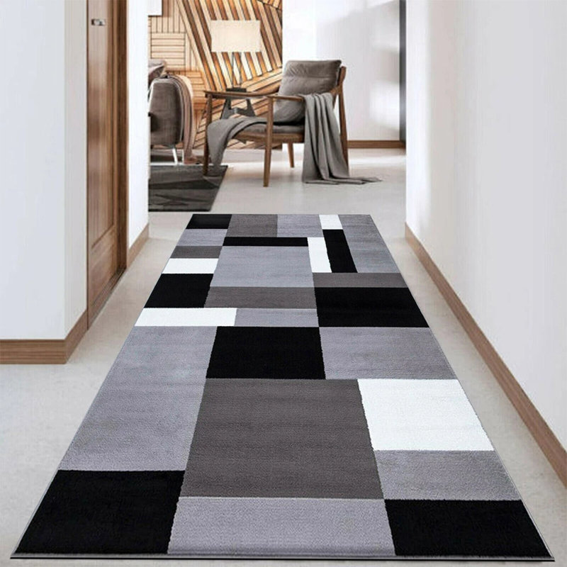 KILAS Grey Area Rug & Runner – Non-Slip Polypropylene Carpet for Hallway, Bedroom & Kitchen, Rectangle 120 x 170cm