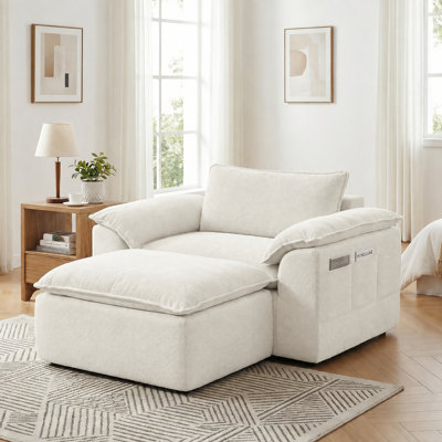 Fauteuil d'appoint surdimensionné avec repose-pieds, fauteuil de lecture Cloud Cloud de 56 po pour salon moderne, chambre à coucher, velours côtelé gris