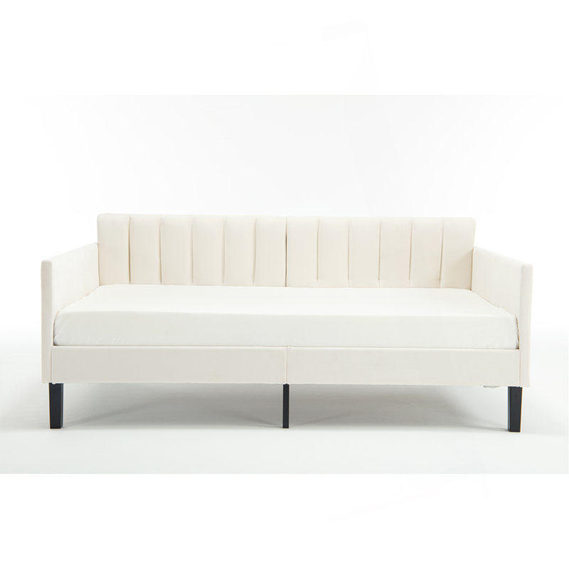 Lit de jour rembourré en velours beige Elena