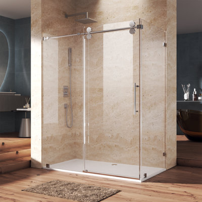 48" W X 34" D X 76" H Sliding Frameless Shower Enclosure With 3/8 Inch Tempered Glass