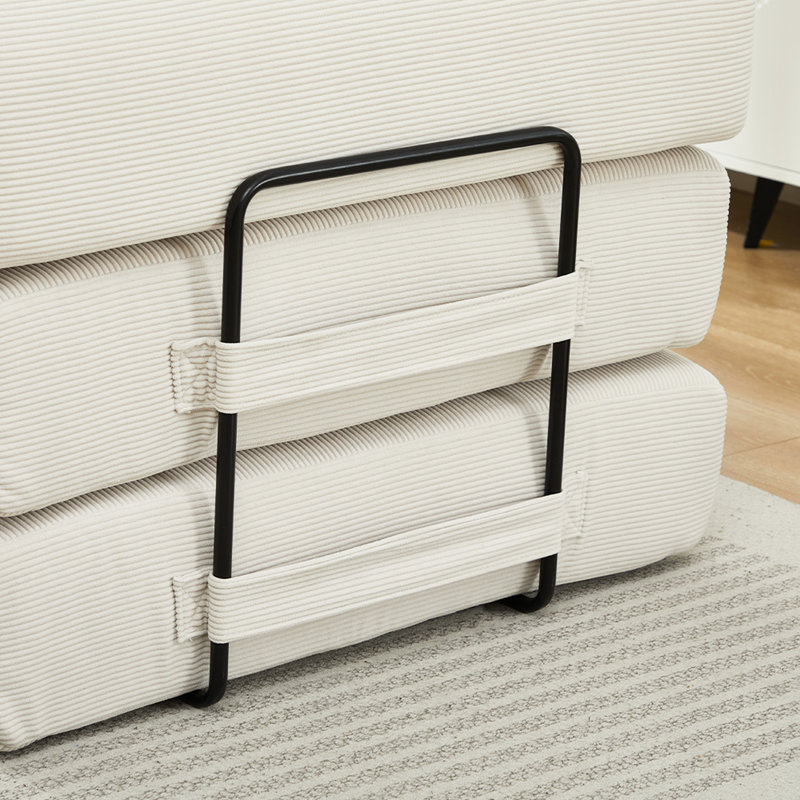 78.5" Fold Out Couch Bed, 3 - Seater Convertible With Beige Corduroy, Foam Spring Floor Mattress For Living Room, No Assembly Required Futon 2 Pillows, Mattress, Corduroy Material, Vacuum Packed