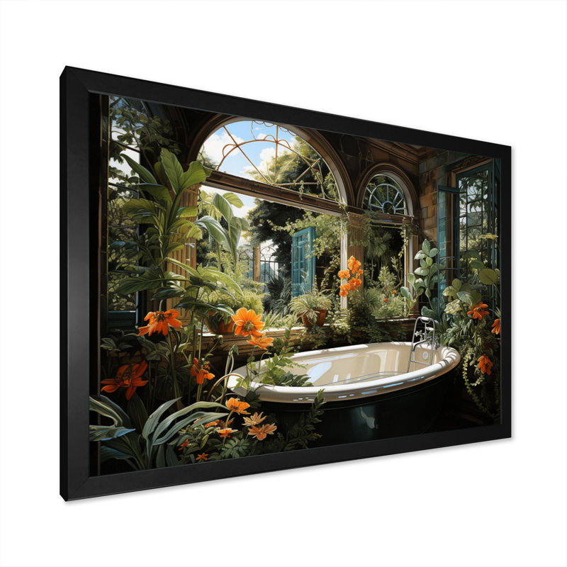 «Bathroom Botanical Retreat II», reproduction, H 34 po x l 44 po x P 1,5 po, Cadre photo noir