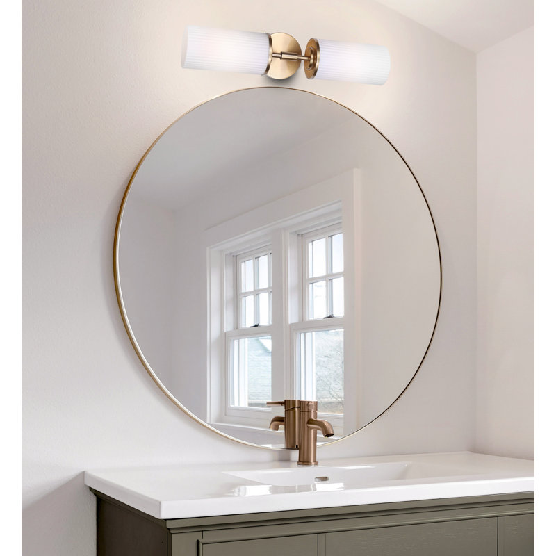KINSLEA 4,75 po Meuble-lavabo 2 lumières avec abat-jour en verre, Or, Blanc