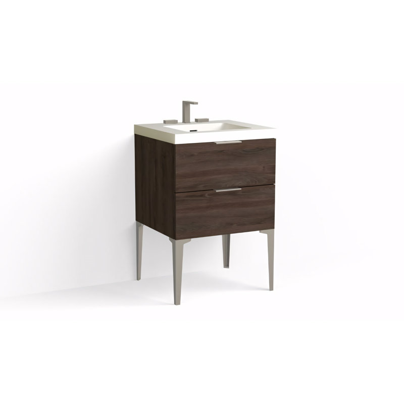 Avila 24" W Freestanding Single Bathroom Vanity with Dean Leg, Matte White/8" Widespread, Nocino, Satin Nickel