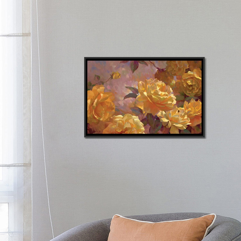 « golden lueur », peinture sur toile tendue, Toile avec cadre noir, H 18 po x l 26 po x P 1,5 po