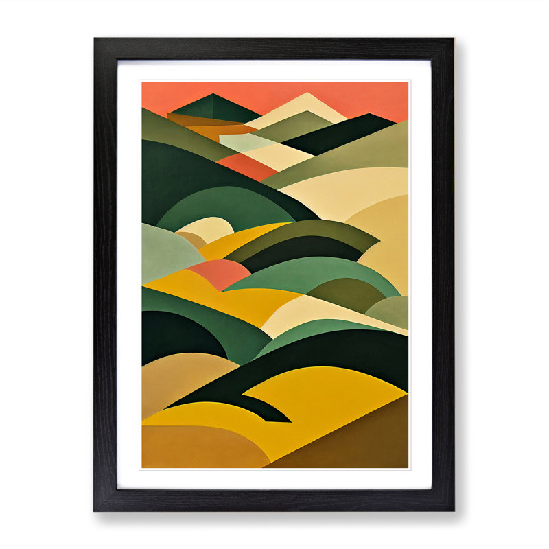 Abstract Mountain Landscapes No.2 - Wall Art, 66cm H x 48cm W x 2cm D, Black Framed Paper, White