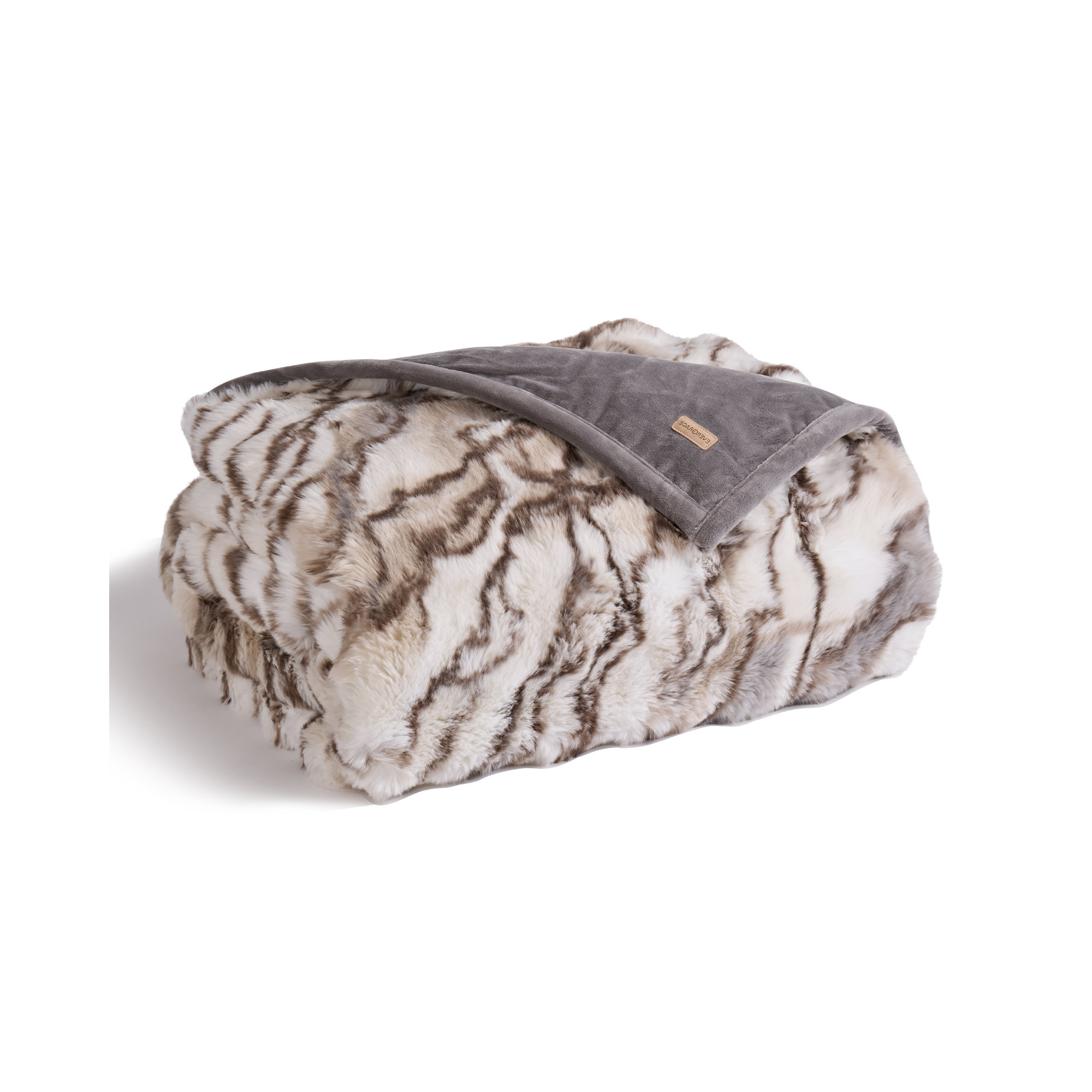 Ridgeline Faux Fur Throw Blanket, Beige/Gray Marble, 80" L x 60" W