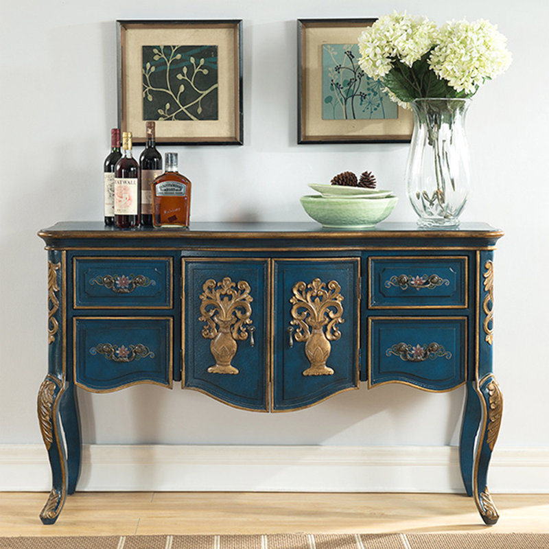 Armoire d'entrée multifonctionnelle de style américain, 35.03" H x 47.24" W x 17.51" D, Blue/Gold