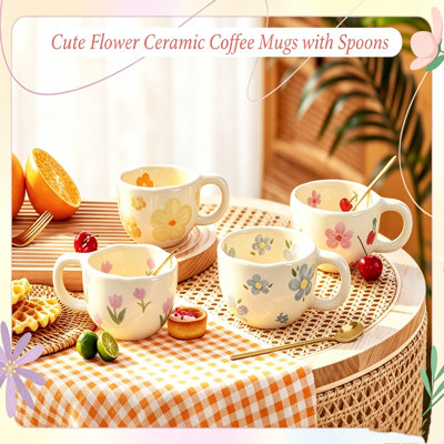 Tasse en céramique irrégulière à motif floral peint à la main, 250 ml