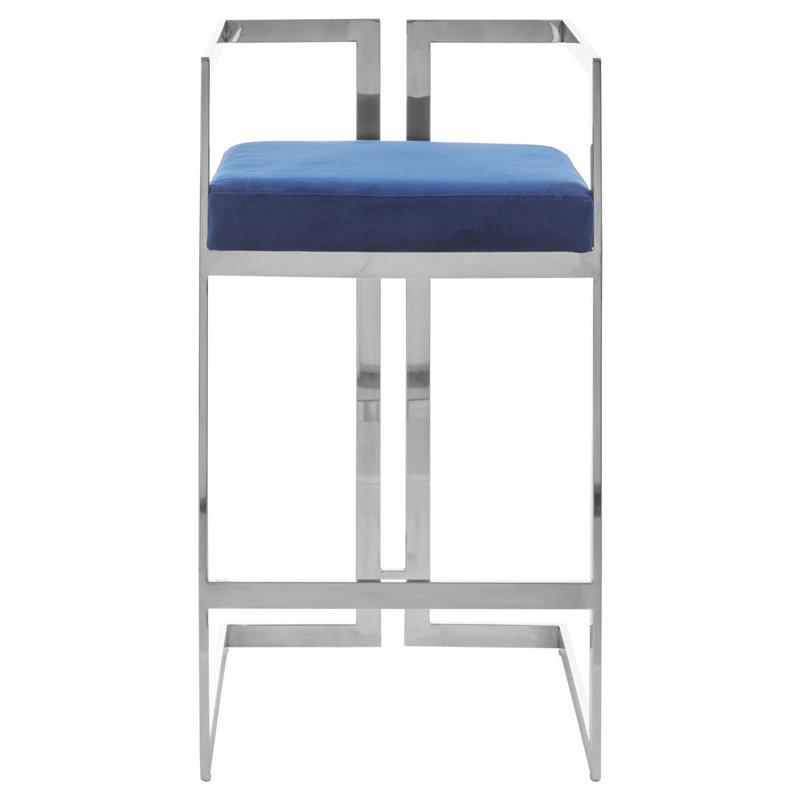 Carwell Upholstered Counter Stool with Metal Frame, Silver, Blue