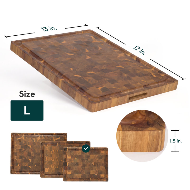 Versatile End Grain Acacia Cutting Board, 17" L x 13" W 