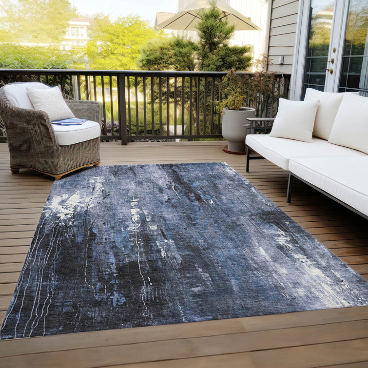 Machine Washable Indoor/Outdoor Cinead ACN1683 Blue Rug