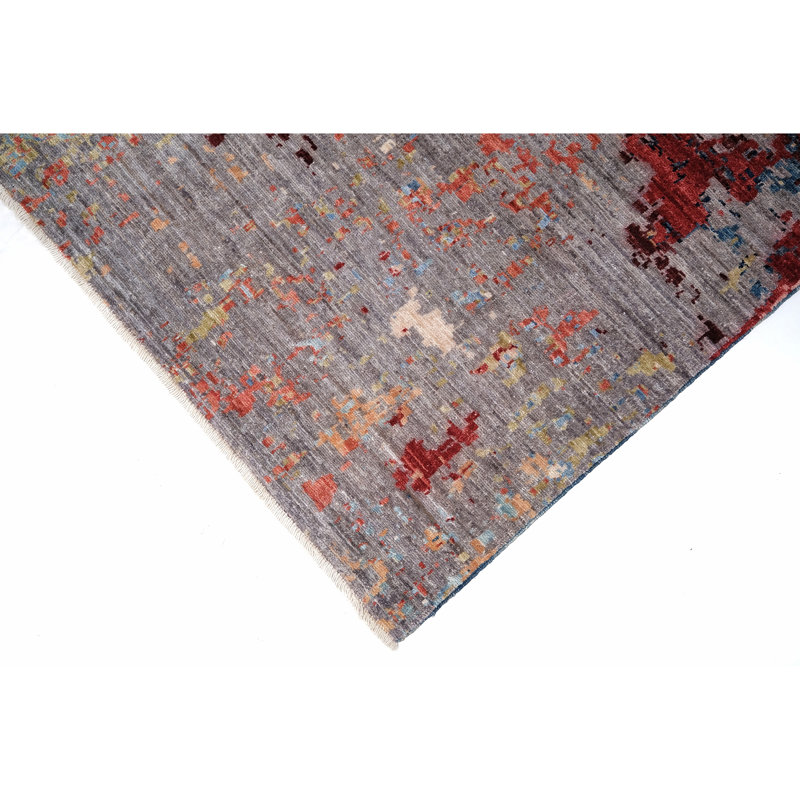 Hand Knotted Wool Area Rug in Gray