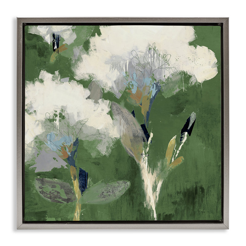 «Abstract Botanical Buds» par Liz Jardine, Cadre flottant gris lustré, H 18 po x l 18 po