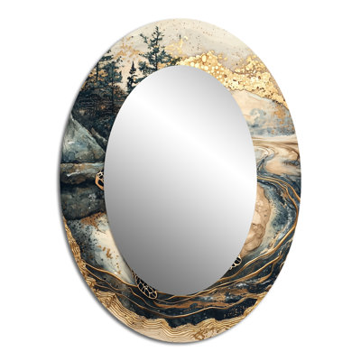 Turtle On Forest Landscape Collage - Large Oval Wall Mirror On Metal